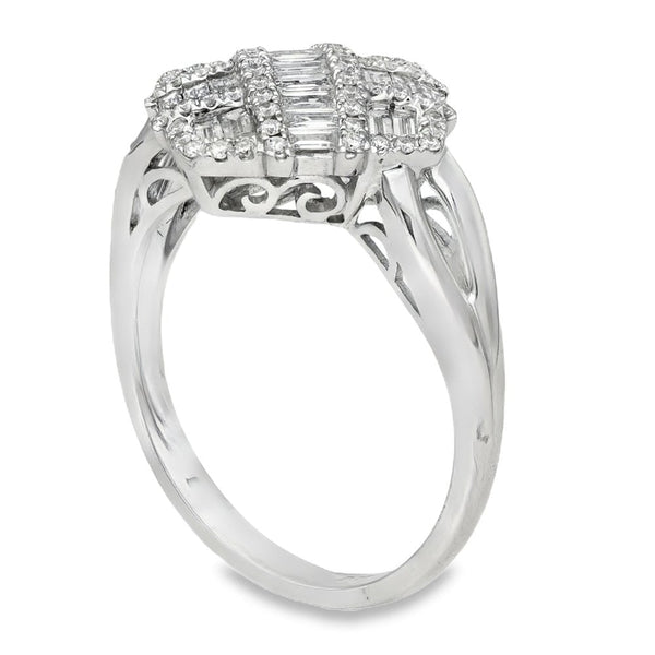 18ct White Gold Diamond Crossover Cluster Ring - Size M - 0.67ct
