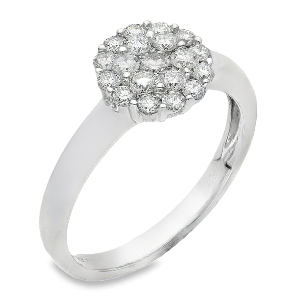 18ct White Gold Diamond Cluster Ring - Size M - 0.60ct