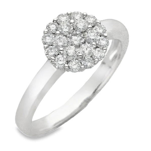18ct White Gold Diamond Cluster Ring - Size M - 0.60ct
