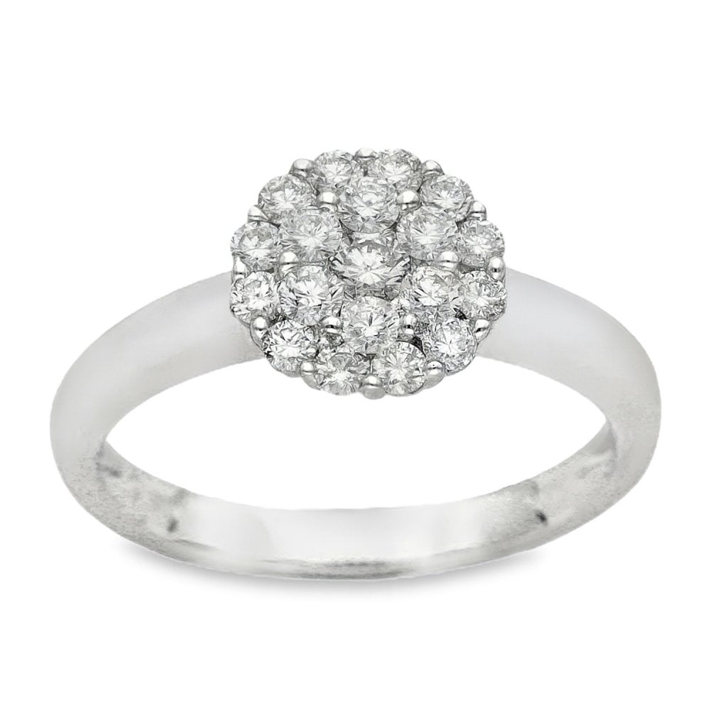 18ct White Gold Diamond Cluster Ring - Size M - 0.60ct