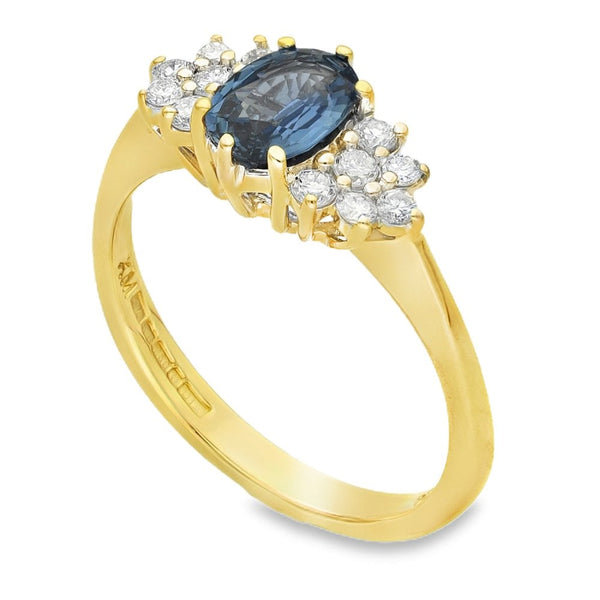 18ct Yellow Gold Sapphire & Diamond Cluster Ring - 0.25ct
