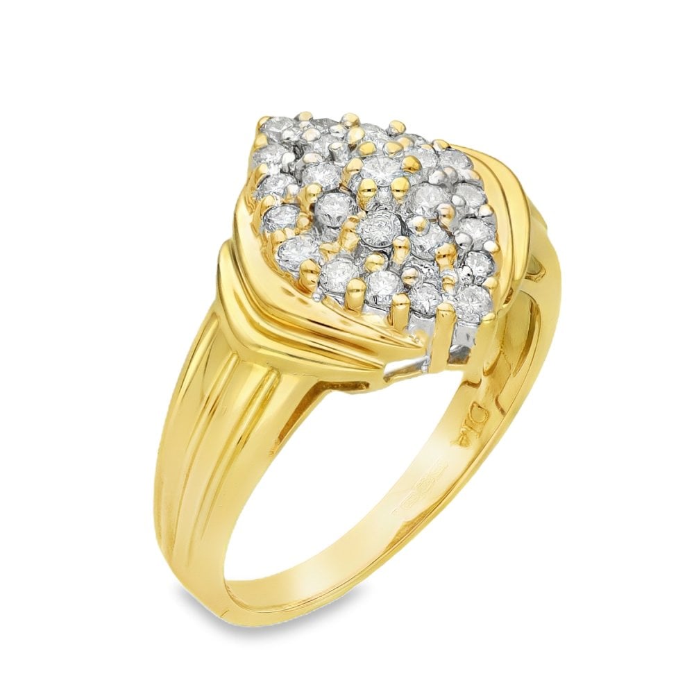 18ct Yellow Gold Diamond Cluster Ring - Size O - 0.50ct
