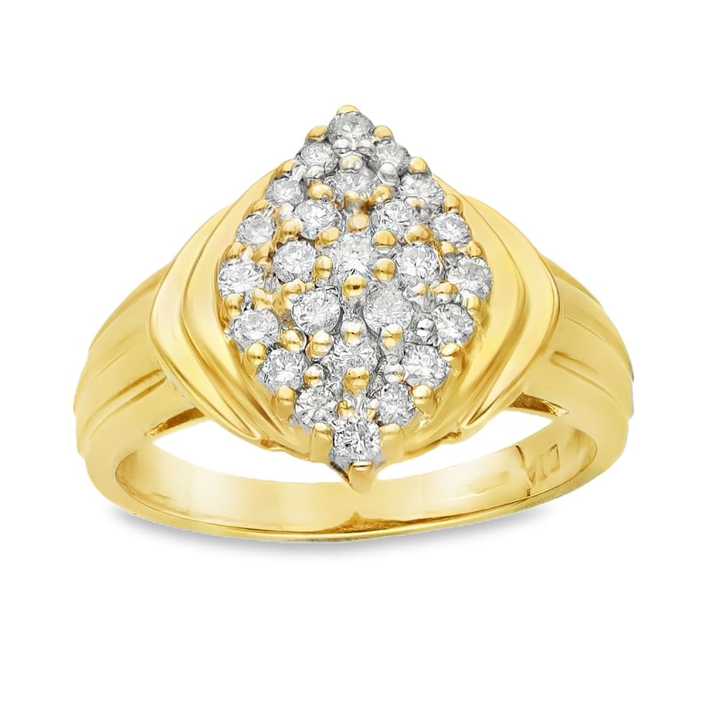 18ct Yellow Gold Diamond Cluster Ring - Size O - 0.50ct