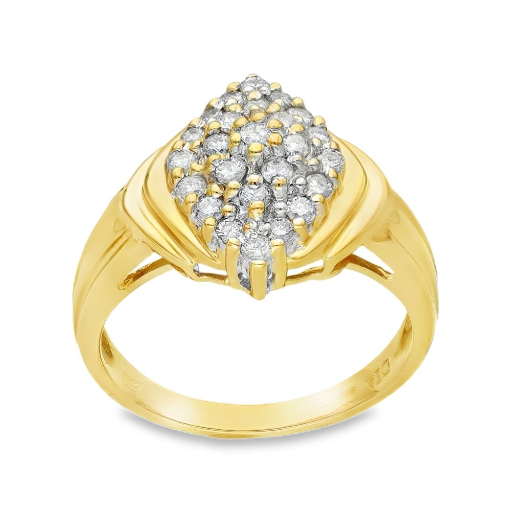 18ct Yellow Gold Diamond Cluster Ring - Size O - 0.50ct