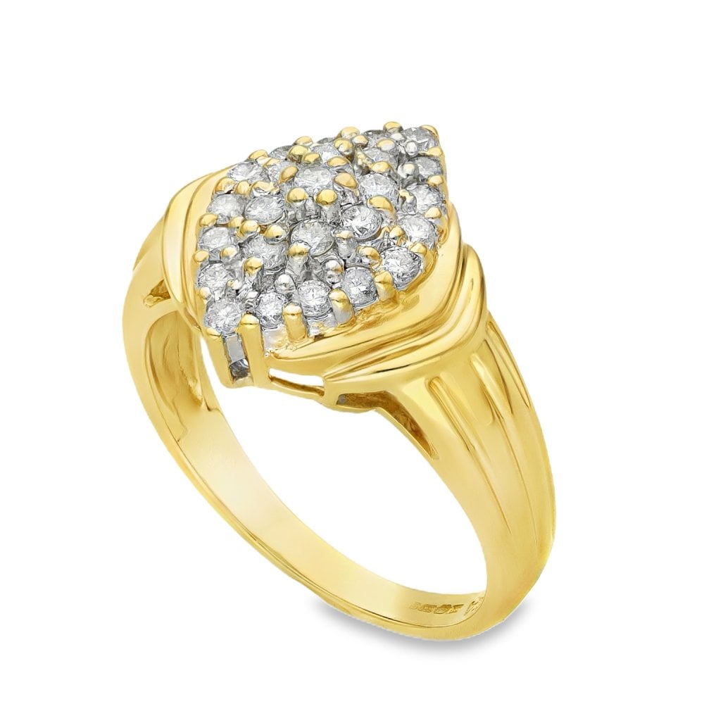 18ct Yellow Gold Diamond Cluster Ring - Size O - 0.50ct
