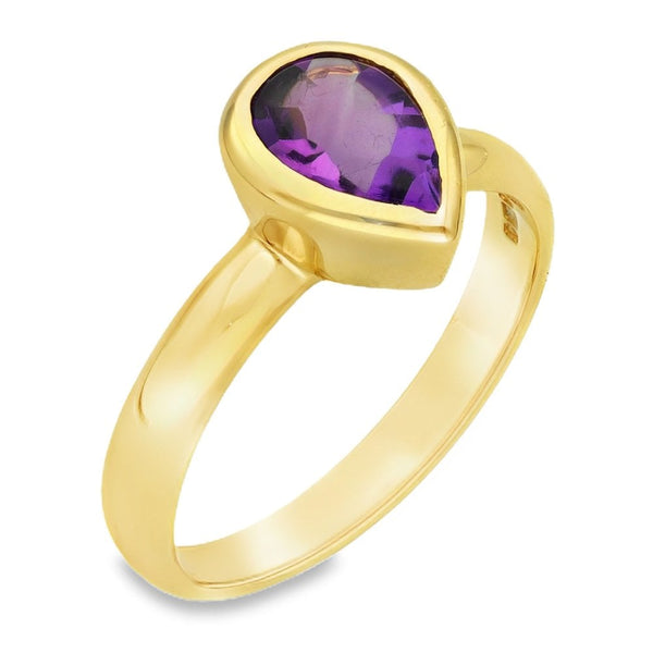 9ct Yellow Gold Amethyst Engagement Ring - Size R - 1.00ct