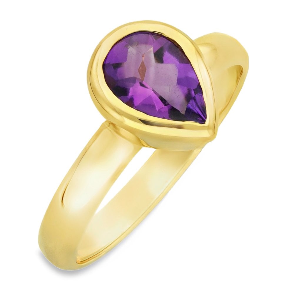 9ct Yellow Gold Amethyst Engagement Ring - Size R - 1.00ct