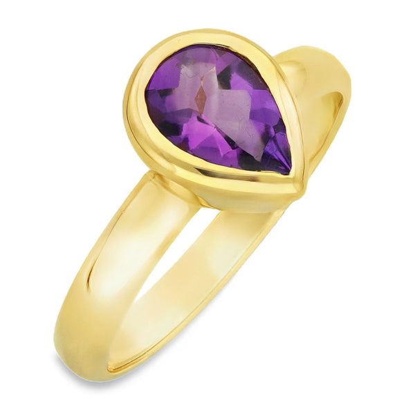 9ct Yellow Gold Amethyst Engagement Ring - Size R - 1.00ct