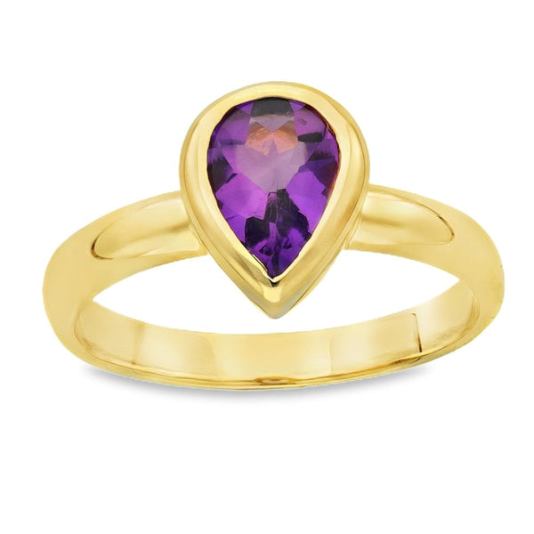 9ct Yellow Gold Amethyst Engagement Ring - Size R - 1.00ct