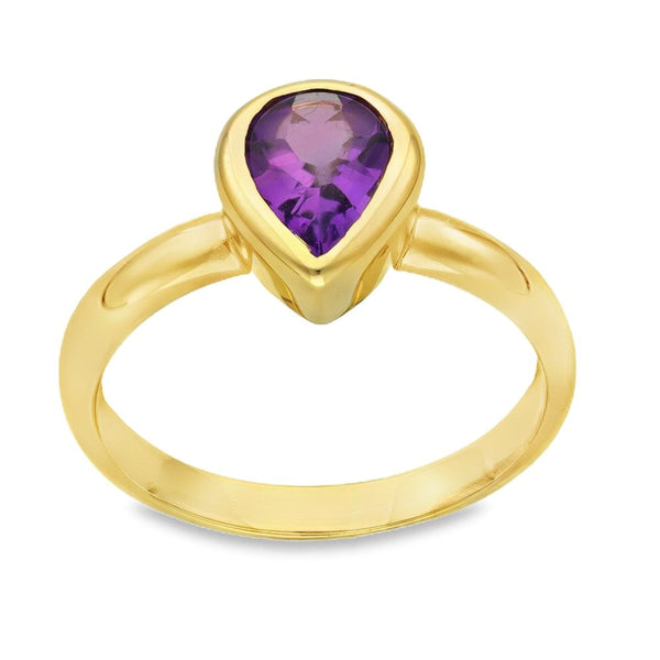 9ct Yellow Gold Amethyst Engagement Ring - Size R - 1.00ct
