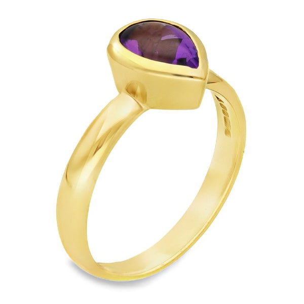 9ct Yellow Gold Amethyst Engagement Ring - Size R - 1.00ct