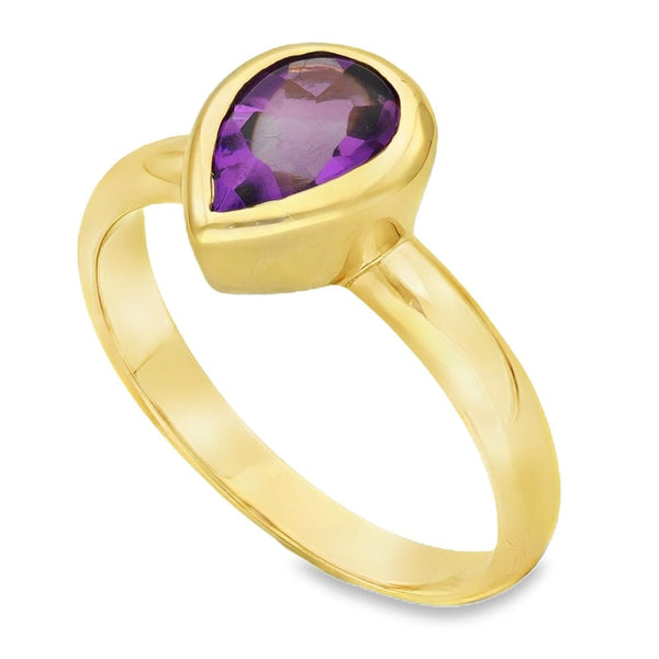 9ct Yellow Gold Amethyst Engagement Ring - Size R - 1.00ct