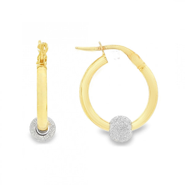 9ct Yellow & White Gold Hoop & Ball Earrings - 5x18x16mm - 1.1g