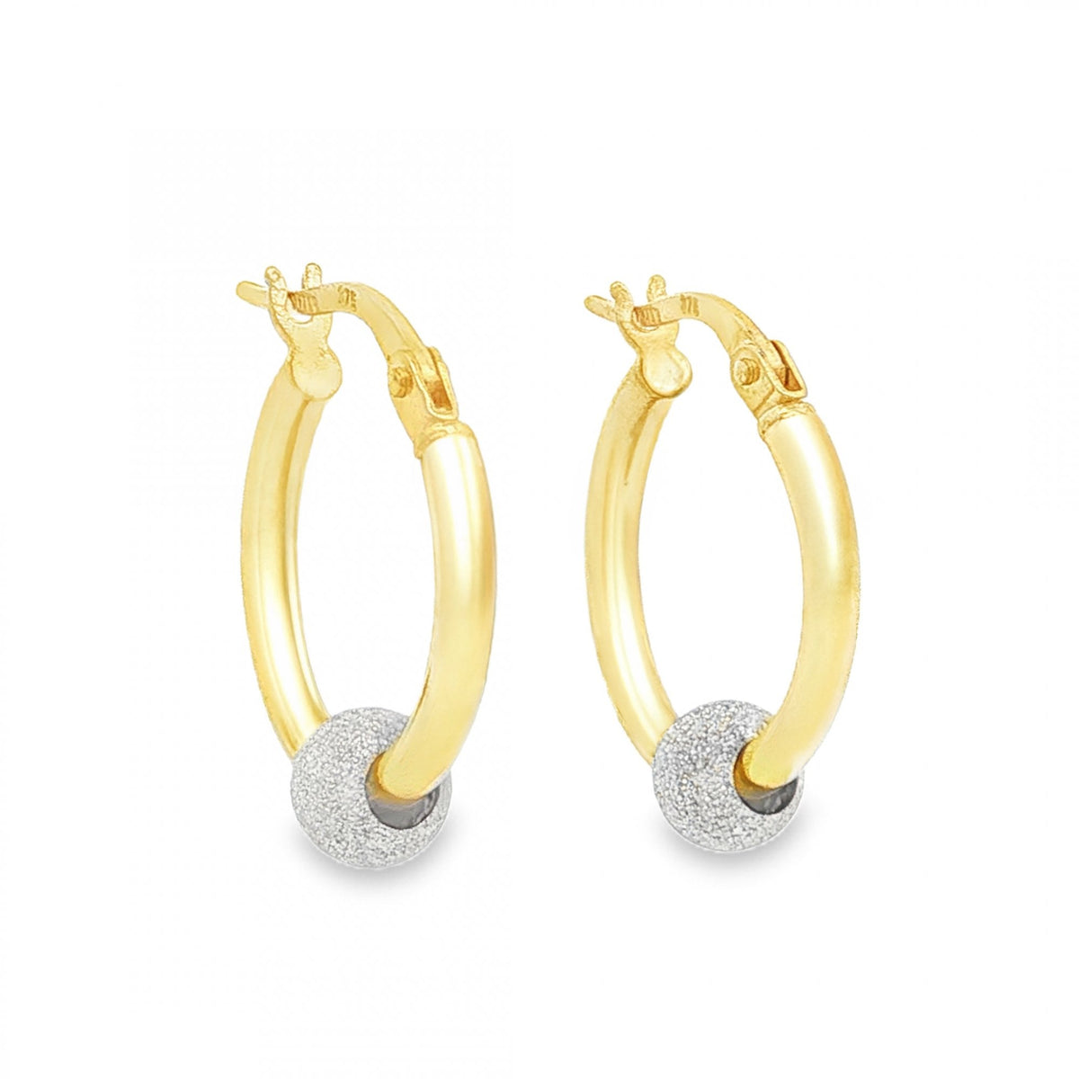 9ct Yellow & White Gold Hoop & Ball Earrings - 5x18x16mm - 1.1g
