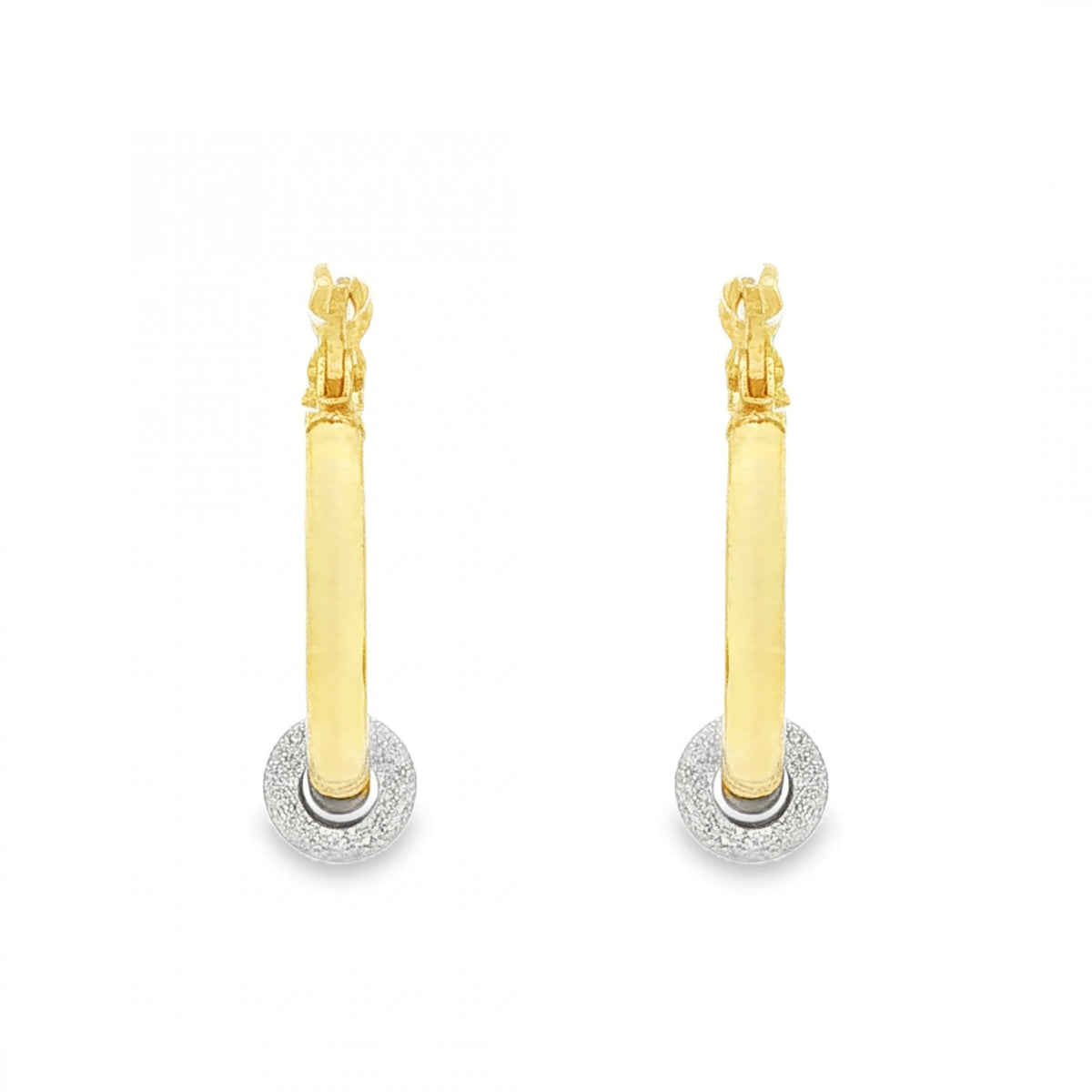 9ct Yellow & White Gold Hoop & Ball Earrings - 5x18x16mm - 1.1g