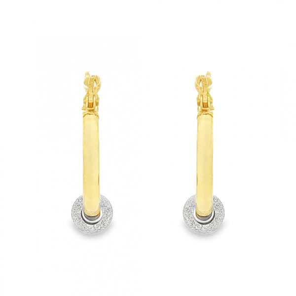 9ct Yellow & White Gold Hoop & Ball Earrings - 5x18x16mm - 1.1g