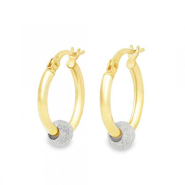 9ct Yellow & White Gold Hoop & Ball Earrings - 5x18x16mm - 1.1g