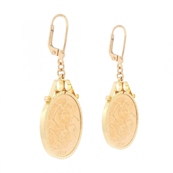 1910 Yellow Gold Full Sovereign Coin Earrings - 22x48x2mm -18.5g