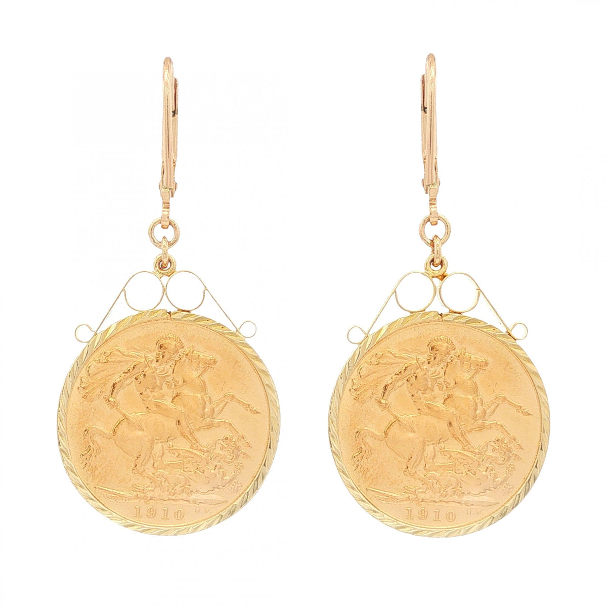 1910 Yellow Gold Full Sovereign Coin Earrings - 22x48x2mm -18.5g