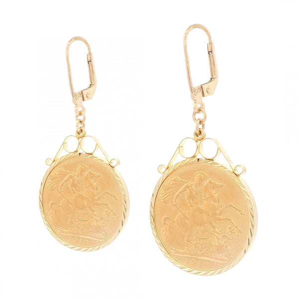 1910 Yellow Gold Full Sovereign Coin Earrings - 22x48x2mm -18.5g