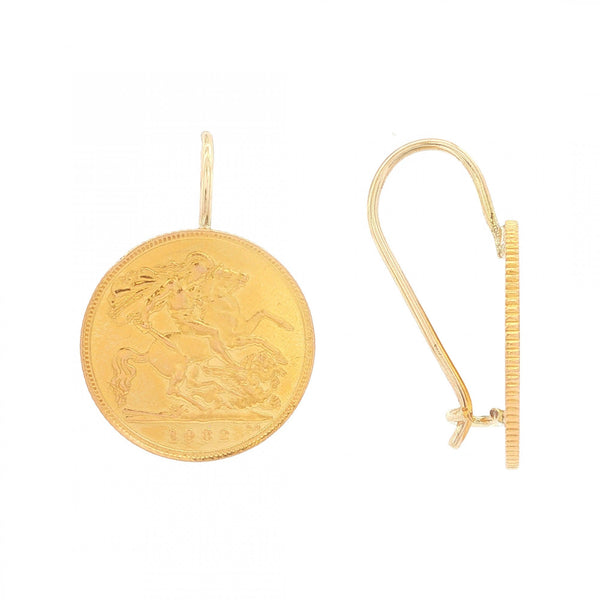 1982 Yellow Gold Half Sovereign Coin Earrings - 19x26x12mm -9.0g