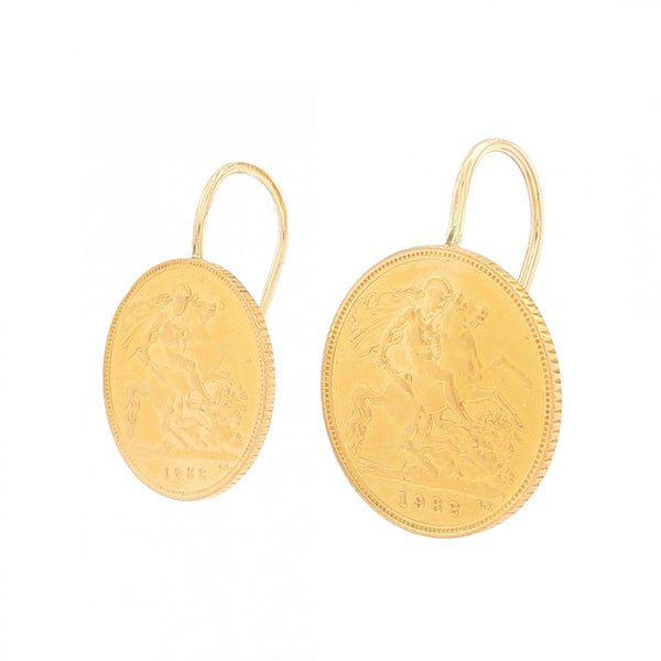 1982 Yellow Gold Half Sovereign Coin Earrings - 19x26x12mm -9.0g