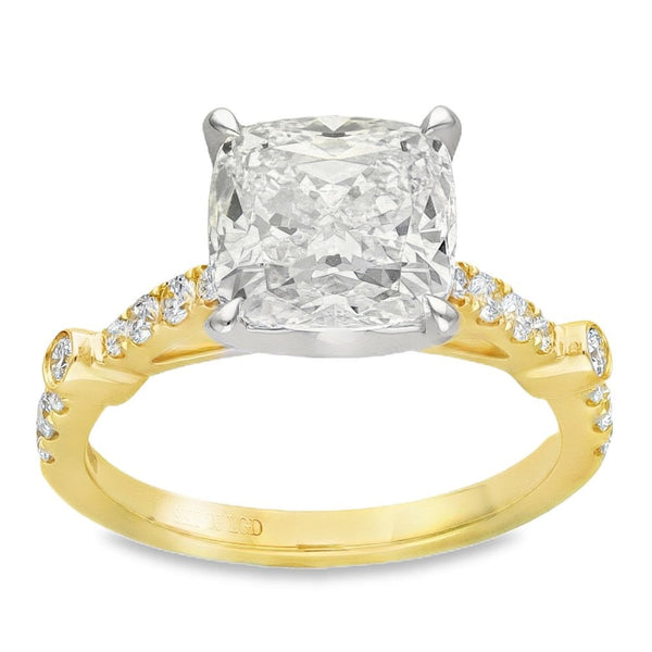 3.35ct Yellow Gold Cushion-Cut Diamond Engagement Ring - F/VS1