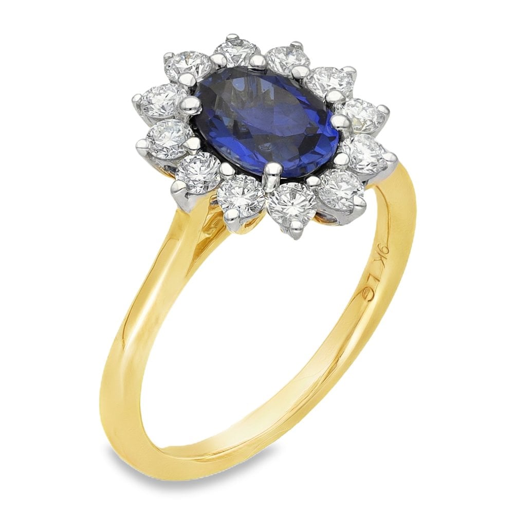 1.74ct Yellow Gold Oval Sapphire & Diamond Halo Ring - F/G/VS