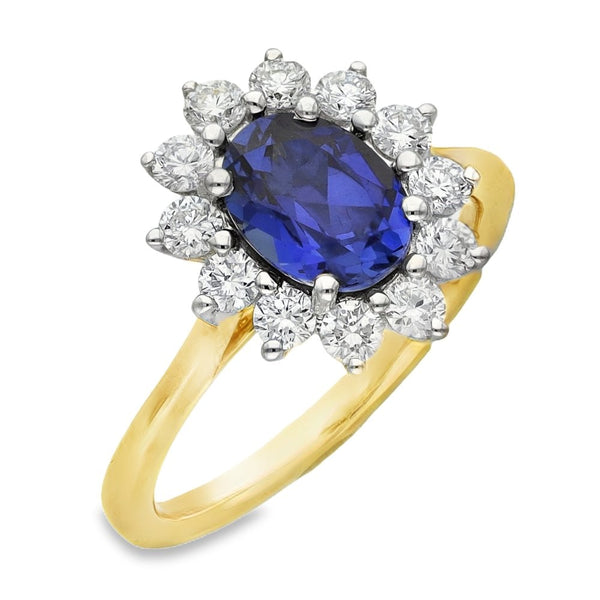 1.74ct Yellow Gold Oval Sapphire & Diamond Halo Ring - F/G/VS
