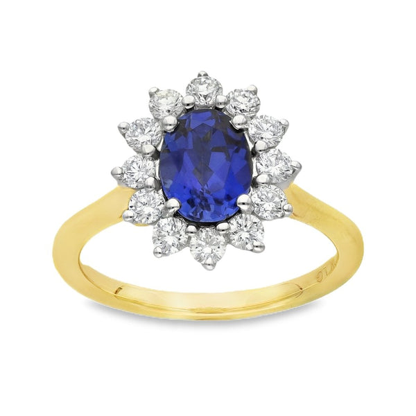 1.74ct Yellow Gold Oval Sapphire & Diamond Halo Ring - F/G/VS