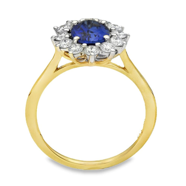 1.74ct Yellow Gold Oval Sapphire & Diamond Halo Ring - F/G/VS