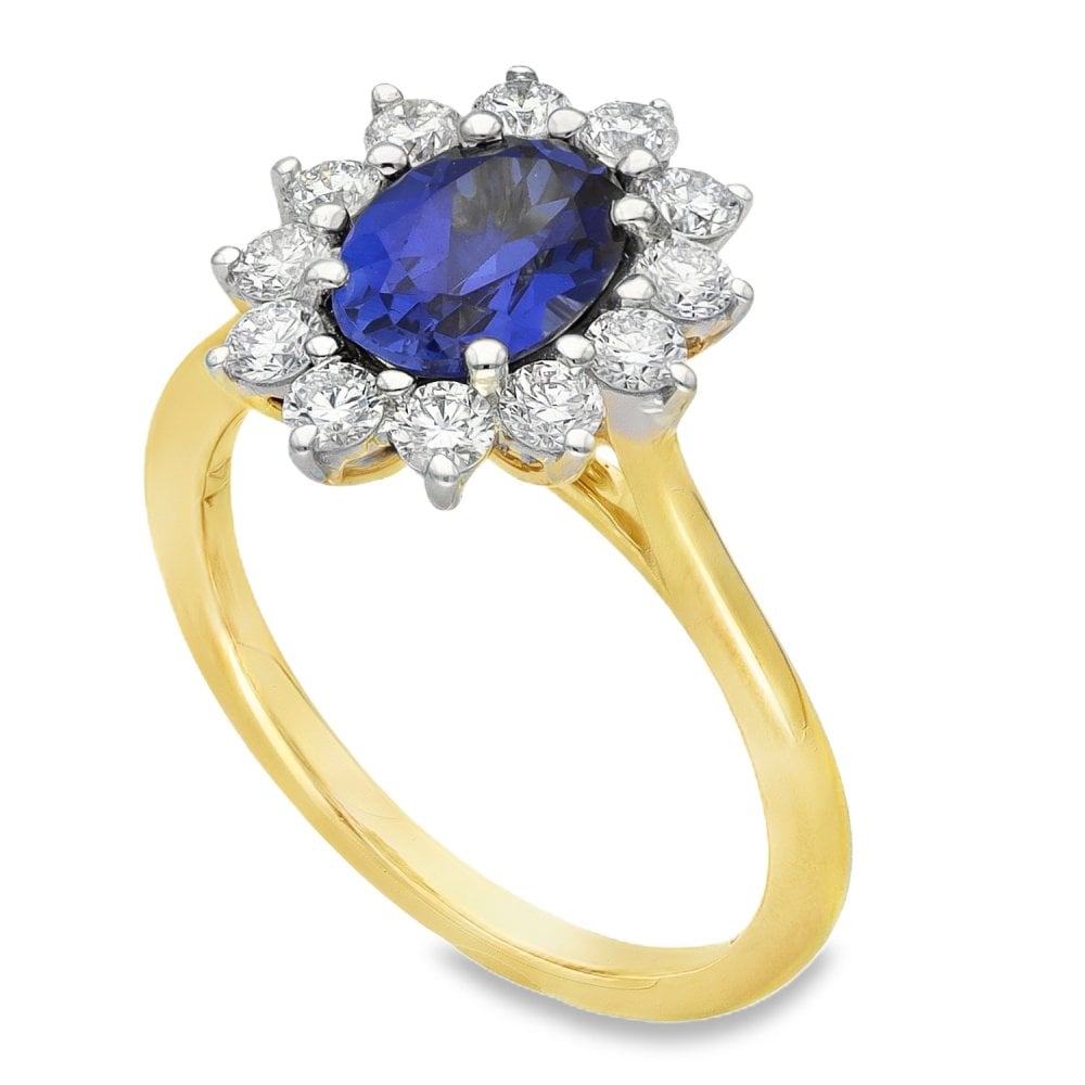1.74ct Yellow Gold Oval Sapphire & Diamond Halo Ring - F/G/VS
