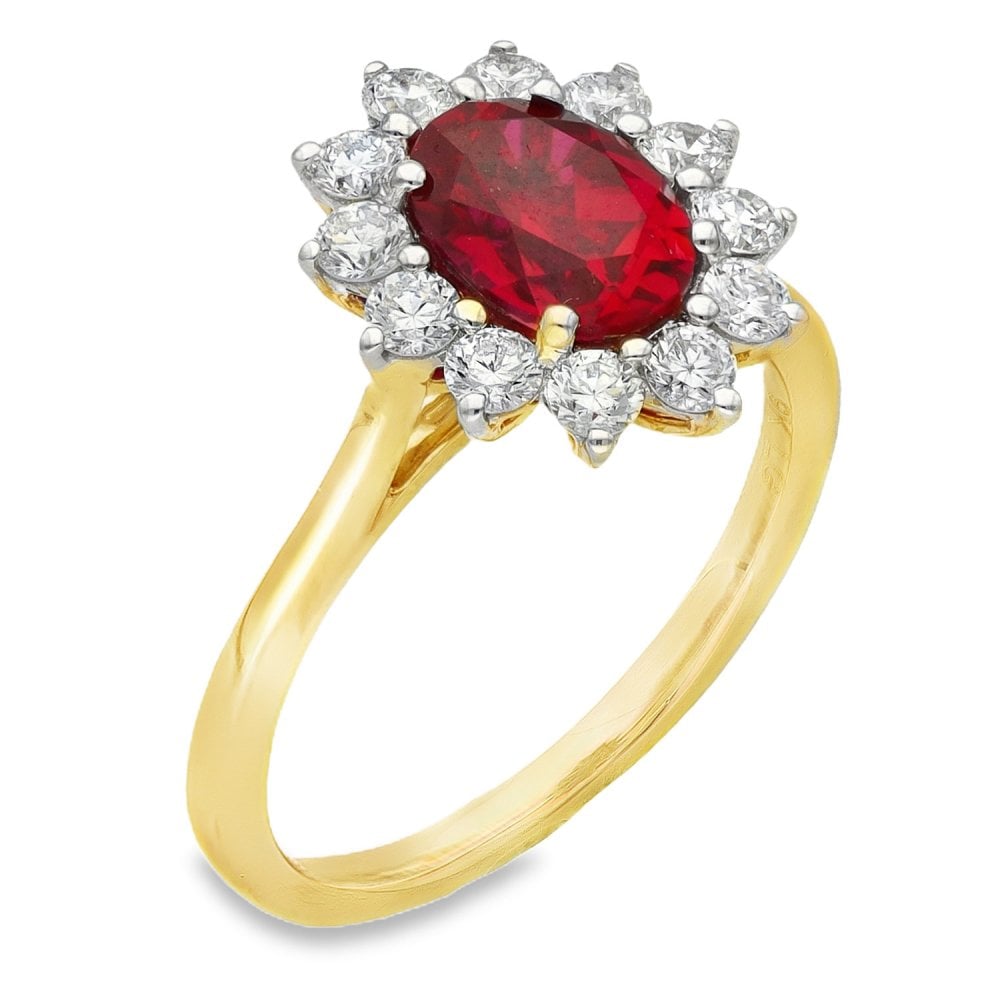 1.62ct Yellow Gold Oval Ruby & Diamond Halo Ring - F/G/VS