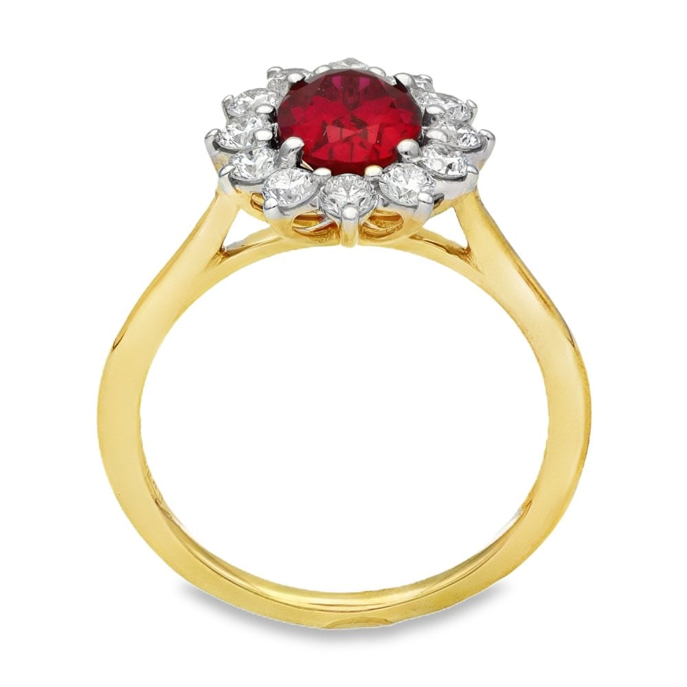 1.62ct Yellow Gold Oval Ruby & Diamond Halo Ring - F/G/VS