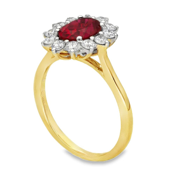 1.62ct Yellow Gold Oval Ruby & Diamond Halo Ring - F/G/VS