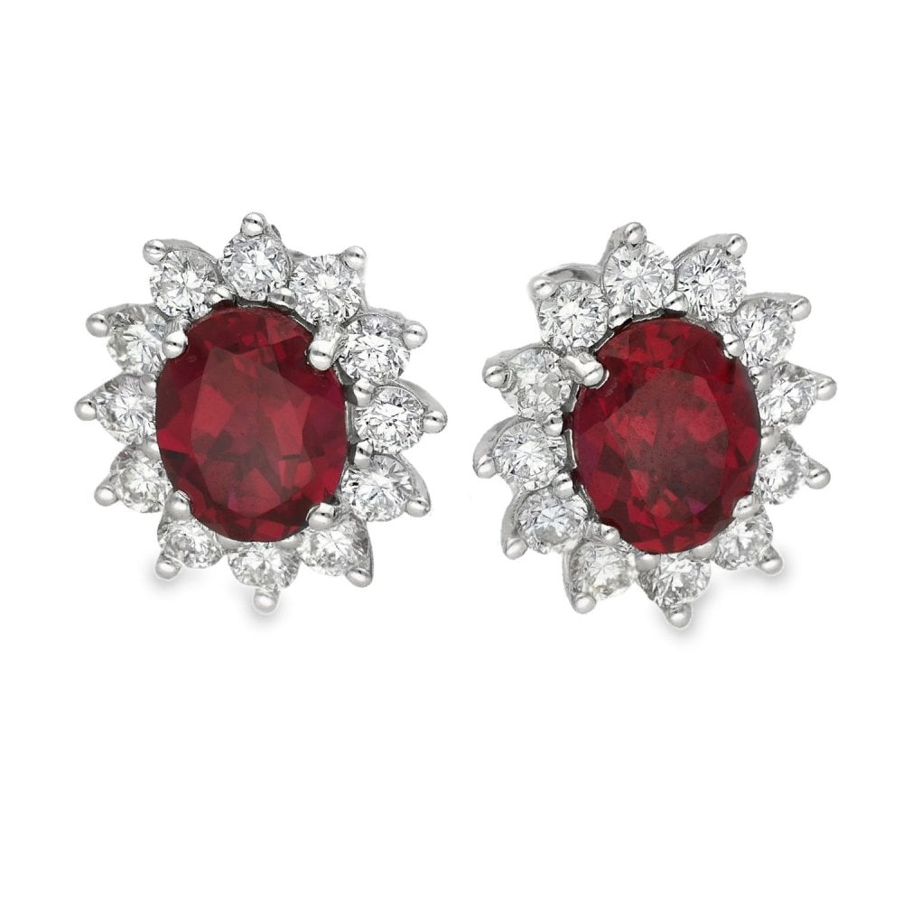 4.73ct White Gold Oval Ruby & Diamond Halo Earrings - F/G/VS