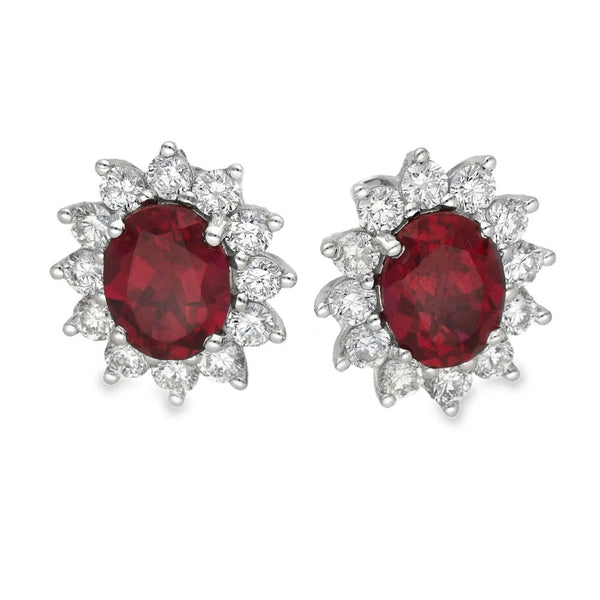 4.73ct White Gold Oval Ruby & Diamond Halo Earrings - F/G/VS