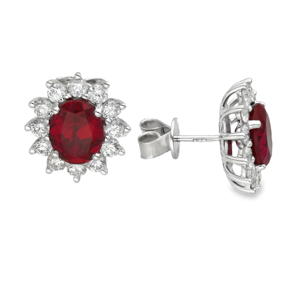 4.73ct White Gold Oval Ruby & Diamond Halo Earrings - F/G/VS
