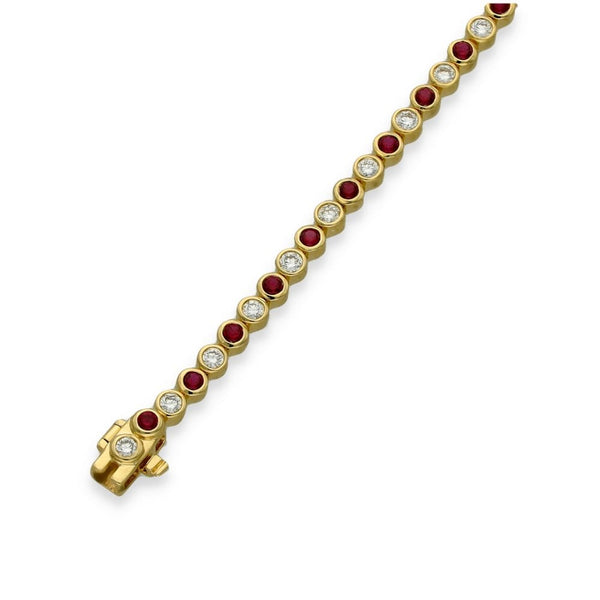 1.32ct Yellow Gold Round Ruby & Diamond Tennis Bracelet - F/G/VS