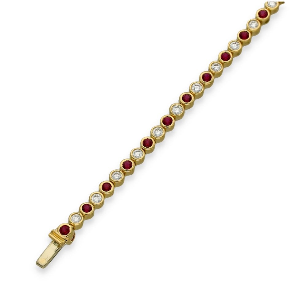 1.32ct Yellow Gold Round Ruby & Diamond Tennis Bracelet - F/G/VS