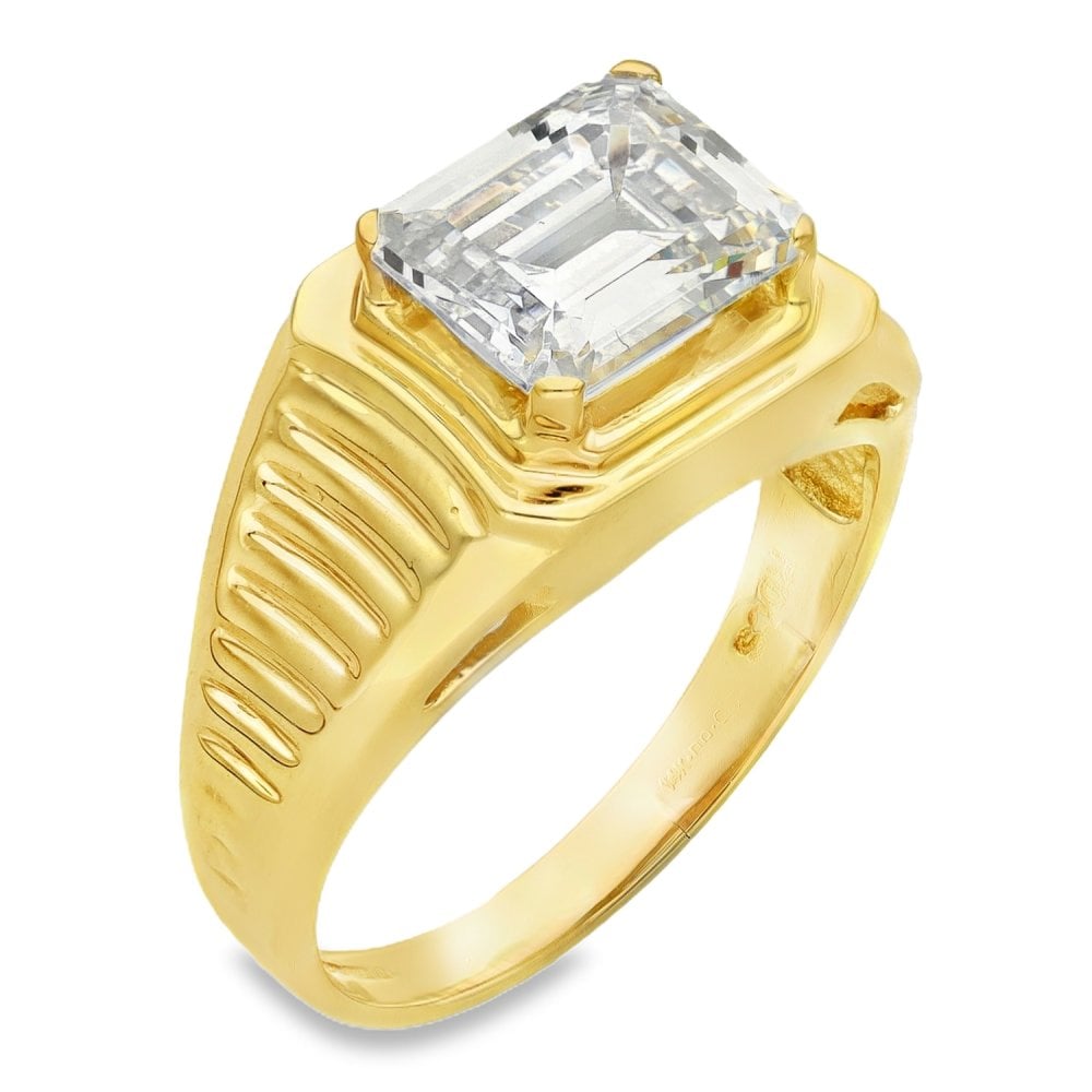 14ct Yellow Gold Cubic Zirconia Solitaire Ring - Size T½ - 7.9g