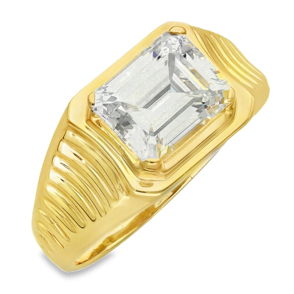 14ct Yellow Gold Cubic Zirconia Solitaire Ring - Size T½ - 7.9g