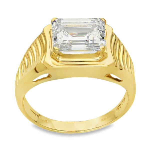 14ct Yellow Gold Cubic Zirconia Solitaire Ring - Size T½ - 7.9g