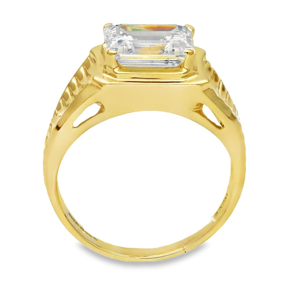 14ct Yellow Gold Cubic Zirconia Solitaire Ring - Size T½ - 7.9g