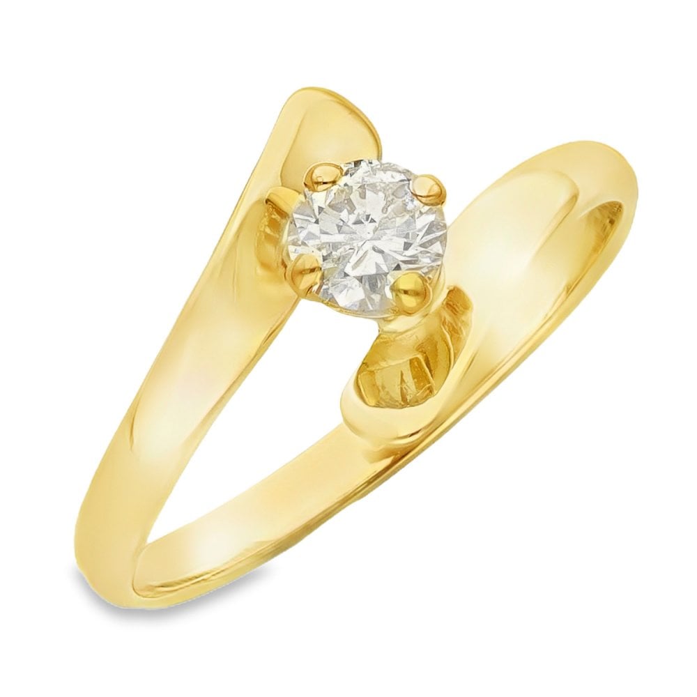 9ct Yellow Gold Diamond Twist Engagement Ring - Size N - 0.30ct