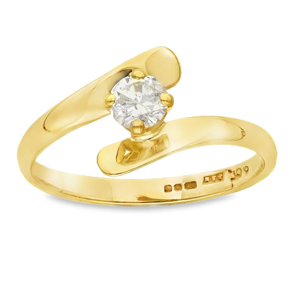 9ct Yellow Gold Diamond Twist Engagement Ring - Size N - 0.30ct
