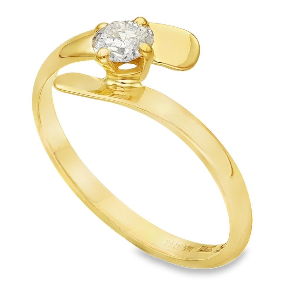 9ct Yellow Gold Diamond Twist Engagement Ring - Size N - 0.30ct