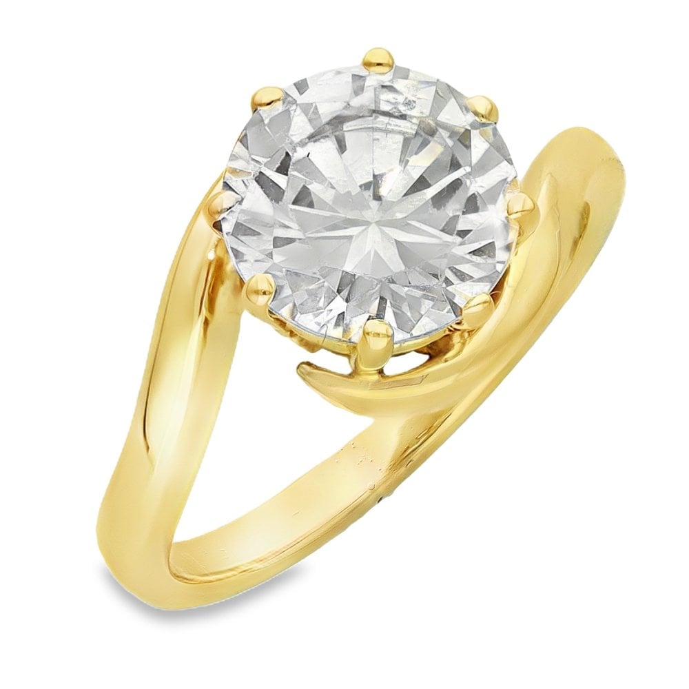 9ct Yellow Gold CZ Solitaire Twist Ring - Size M - 4.7g