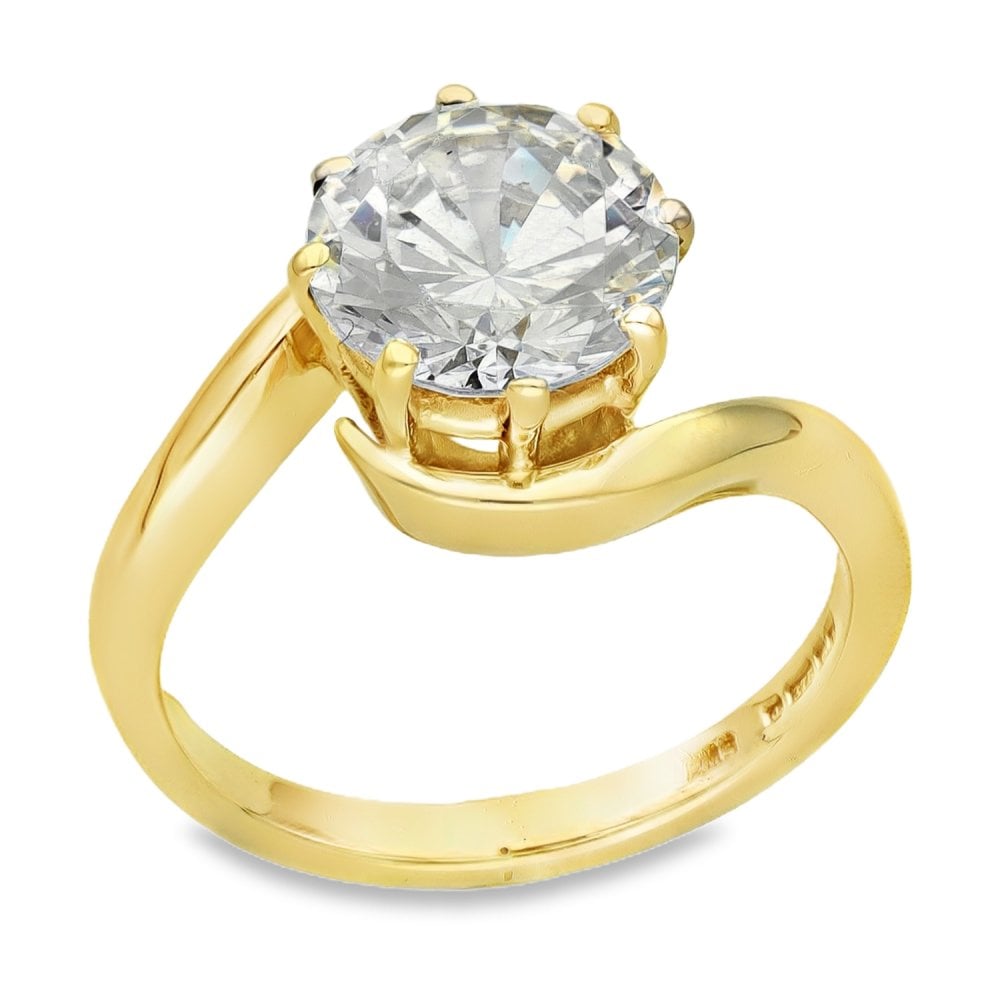 9ct Yellow Gold CZ Solitaire Twist Ring - Size M - 4.7g