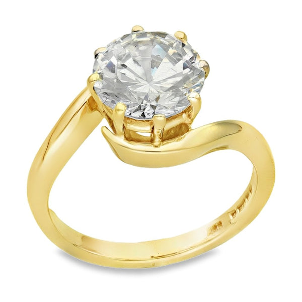 9ct Yellow Gold CZ Solitaire Twist Ring - Size M - 4.7g